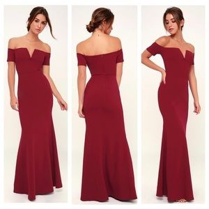 Lulu's Burgundy Off-Shoulder Maxi Dress